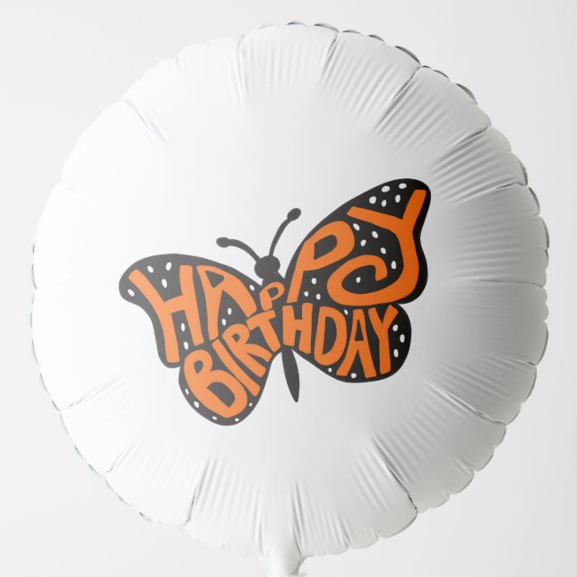 Black and Orange Monarch Butterfly Happy Birthday Balloon (Front)