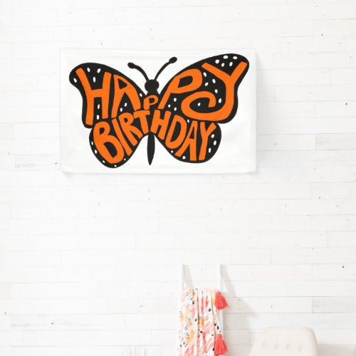 Black and Orange Monarch Butterfly Happy Birthday Banner