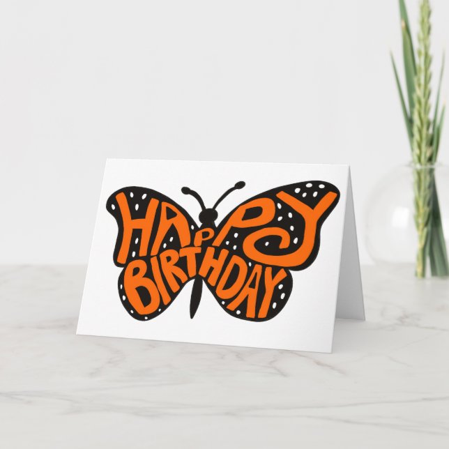 Black and Orange Monarch Butterfly Happy Birthday Card (Front)