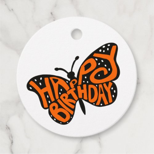 Black and Orange Monarch Butterfly Happy Birthday Favor Tags