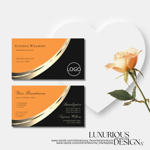 Black and Orange Noble Gold Decor with Logo Modern Business Card