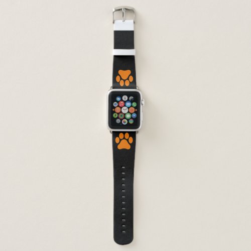 Black and Orange Paw Print Apple Watch Band