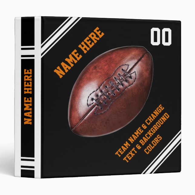 Black and Orange Personalized Football Card Album 3 Ring Binder (Front/Spine)