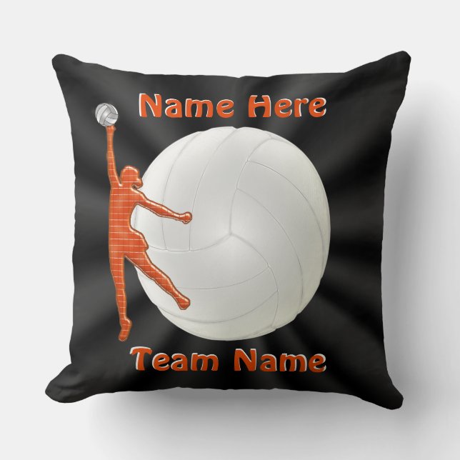 Black and Orange Personalized VOLLEYBALL Pillow (Front)