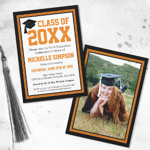 Black and Orange Photo Graduation Party Invitation