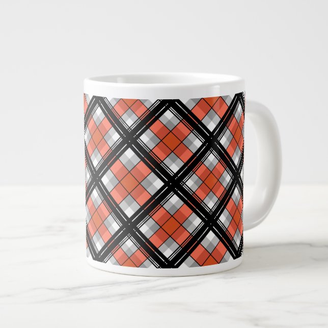 Black and orange plaid large coffee mug (Front Right)
