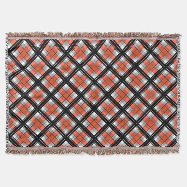 Black and orange plaid throw blanket (Front)