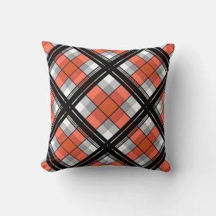 Black and orange plaid throw pillow
