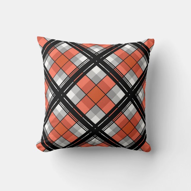 Black and orange plaid throw pillow (Front)