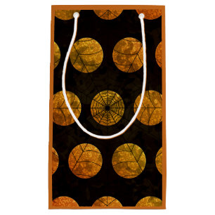 Black and orange polka dot spiderweb gift bag