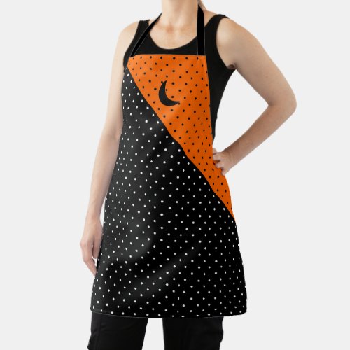 Black and Orange Polka Dots Halloween Apron