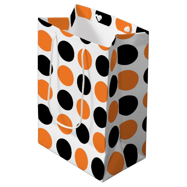 Black and Orange Polka Dots Medium Gift Bag (Front Angled)