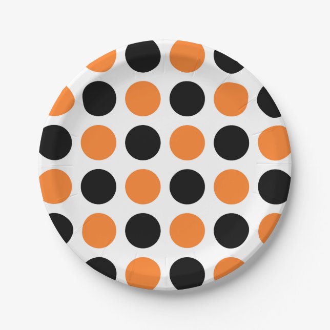 Black and Orange Polka Dots Paper Plates (Front)