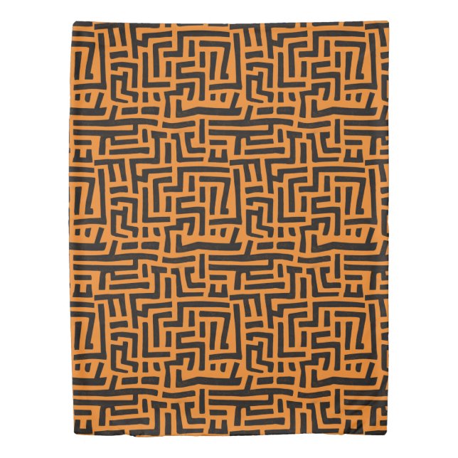Black And Orange Pop Art Maze Pattern Duvet Cover (Front)