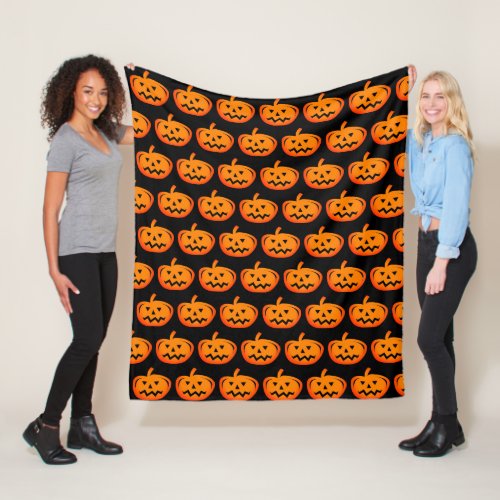Black and orange pumpkin Halloween fleece blanket
