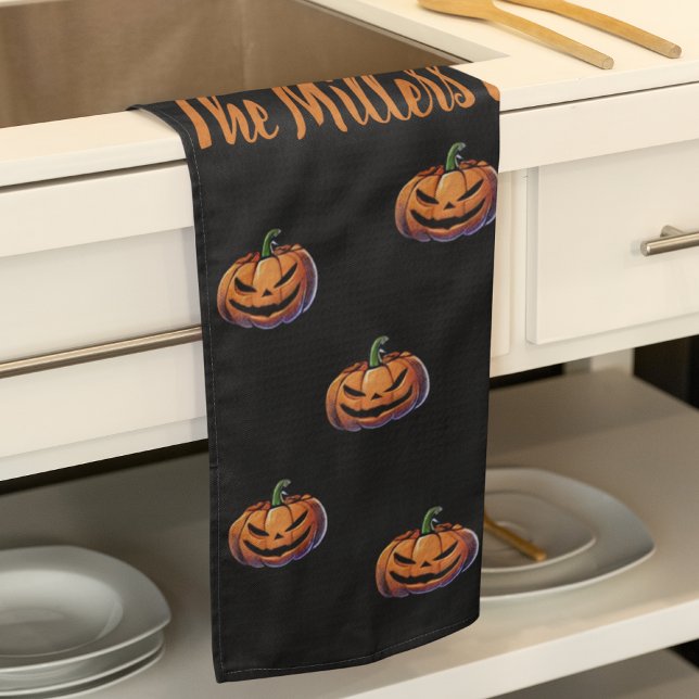 Black and Orange Pumpkin Halloween personalized Kitchen Towel (Black and Orange Pumpkin Halloween personalized Kitchen Towel)