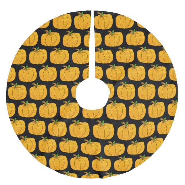 Black and Orange Pumpkins Halloween Tree Skirt (Front)