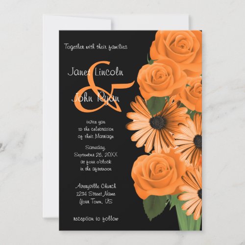 Black and Orange Roses  Daisies Invitation