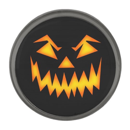 Black and Orange Scary Pumpkin Halloween Gunmetal Finish Lapel Pin