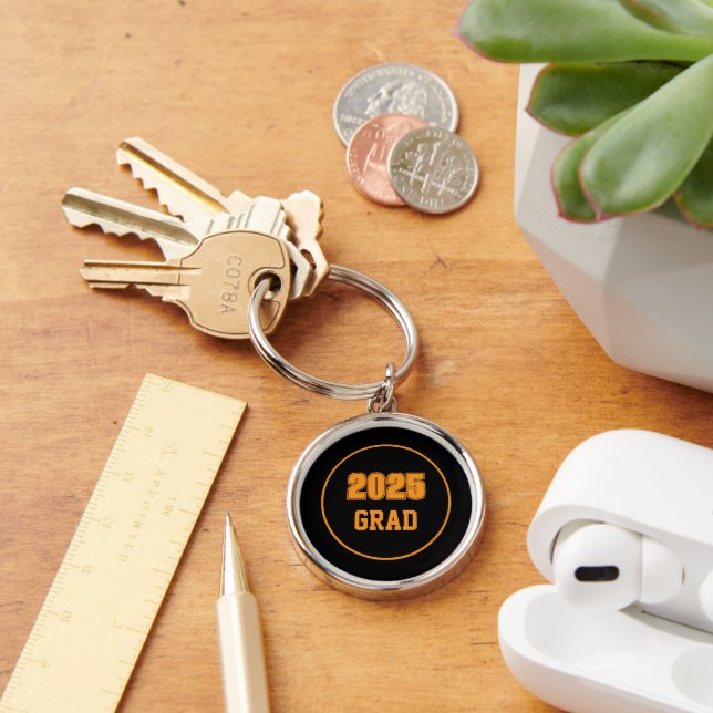 Black and Orange School Colors Grad Keychain (Desk)