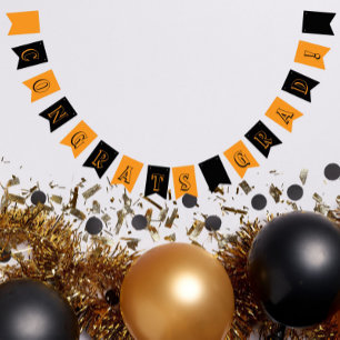 Black and Orange School Colors Graduation Bunting Flags