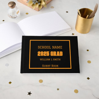 Black and Orange School Colors Graduation Guest Book