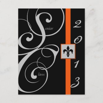 Black And Orange Scroll Ribbon Graduation Invitation by NoteableExpressions at Zazzle