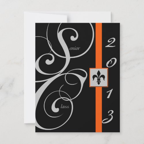 Black and Orange Scroll Ribbon Graduation Personalized Announcements