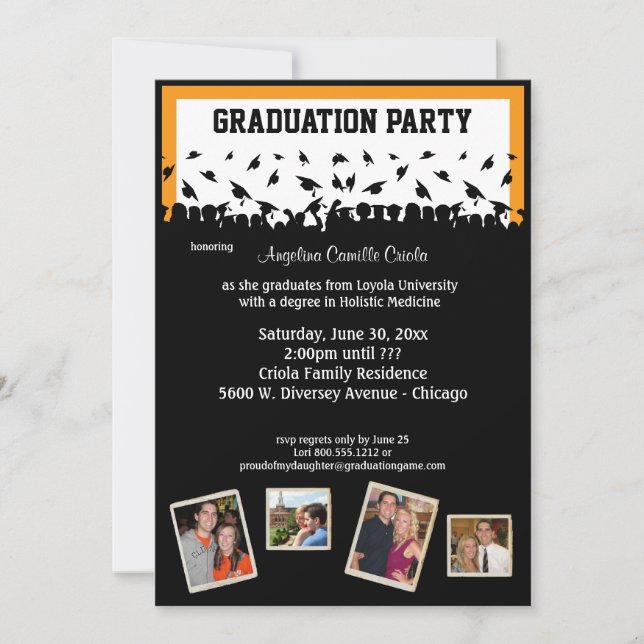 Black And Orange Silhouette Graduation Party Invitation (Front)