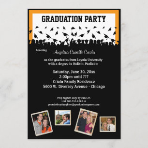 Black And Orange Silhouette Graduation Party Invitation