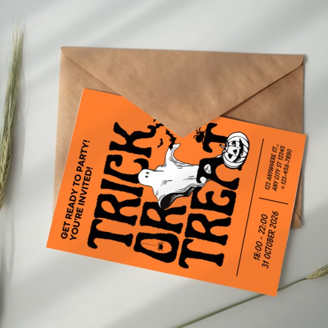 Black and Orange Simple Trick Or Treat Halloween  Invitation (Creator Uploaded)