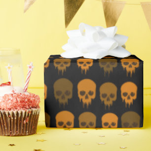 Black and Orange Skull Print Halloween Wrapping Paper