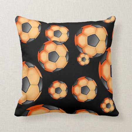 Black And Orange Soccer Design Throw Pillow