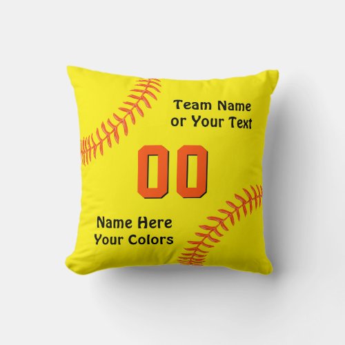 Black and Orange Softball Pillow Personalized Throw Pillow