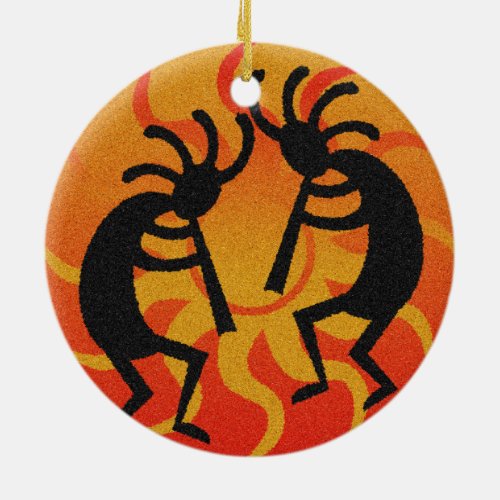 Black And Orange Southwest Kokopelli Tribal Sun Ceramic Ornament