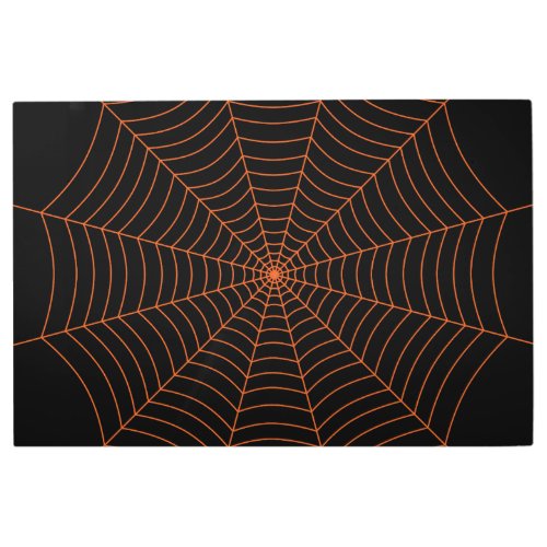 Black and orange spider web Halloween pattern Metal Print