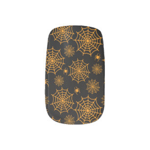 Black and Orange Spiders and Cobwebs Halloween Minx Nail Art