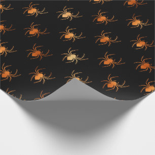 Black and Orange Spiders Halloween Pattern Wrapping Paper