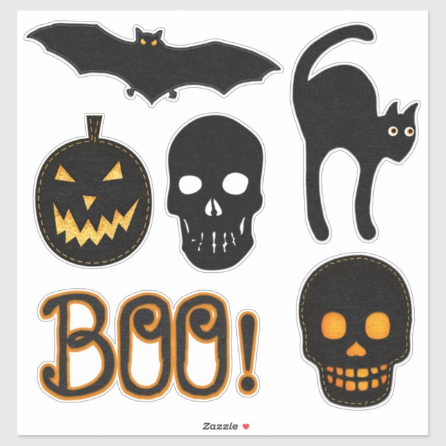 Black and Orange Spooky Cute Halloween Felt Look Sticker (Sheet)