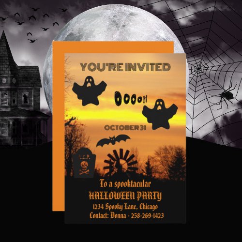 Black and Orange Spooky Halloween Night Invitation