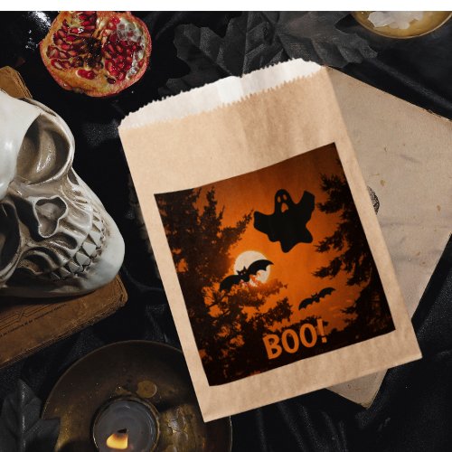 Black and Orange Spooky Halloween Night Scene Favor Bag