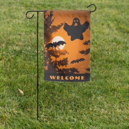 Black and Orange Spooky Halloween Night Scene Garden Flag