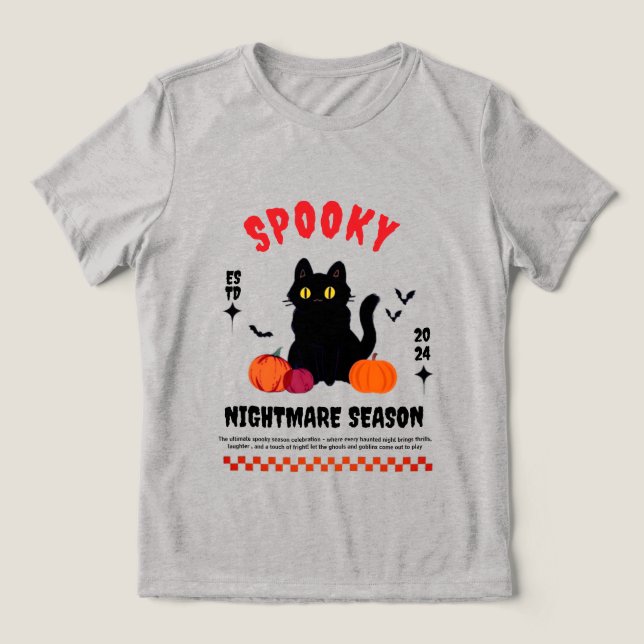 Black and Orange Streetwear Illustrative Halloween Tri-Blend Shirt (Design Front)