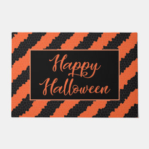 Black and Orange Stripe Fun Happy Halloween Doormat