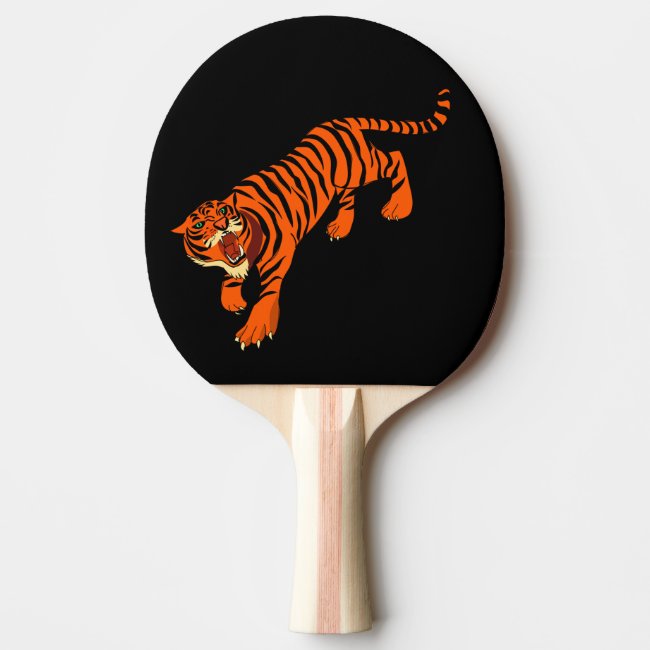Black and Orange Striped Tiger Ping Pong Paddle