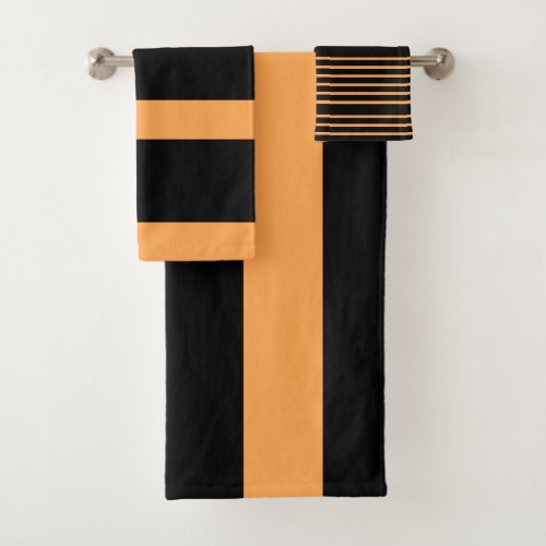 Black and Orange Stripes Bathroom Towel Set