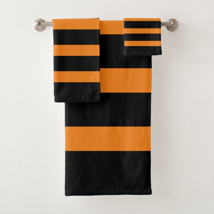 Black and orange stripes pattern bath towel set Zazzle