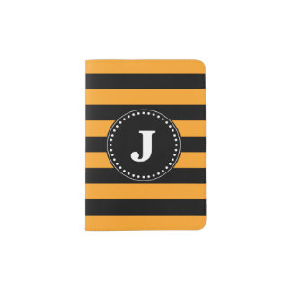 Black and orange stripes pattern passport holder
