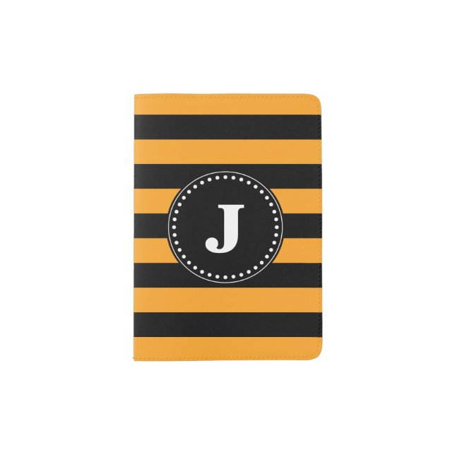Black and orange stripes pattern passport holder (Front)