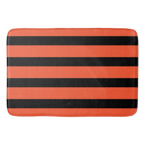 Black And Orange Stripes Retro Pattern Bathroom Mat